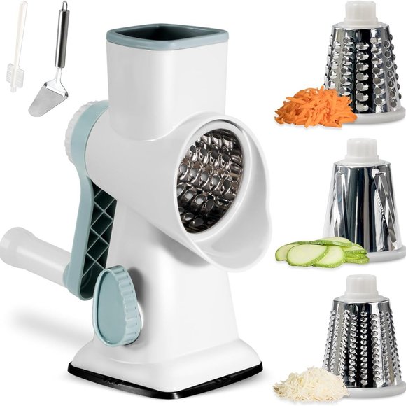 Cheese Grater Hand Crank Rotating Cheese Shredder Stainless Steel White - Picture 1 of 7